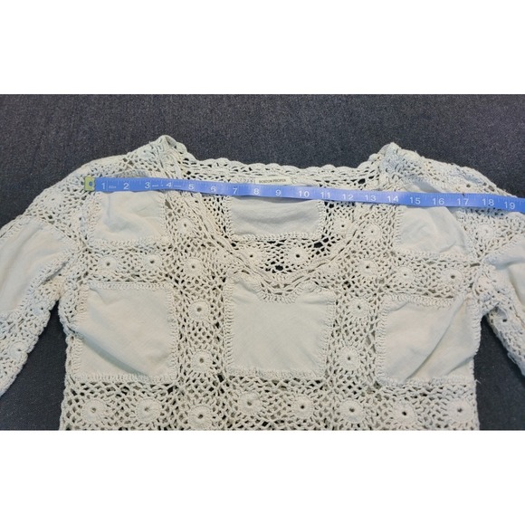 Boston Proper Ivory White Crochet Square Hippy Boho Long Sleeve Top Cover up S - Picture 9 of 15